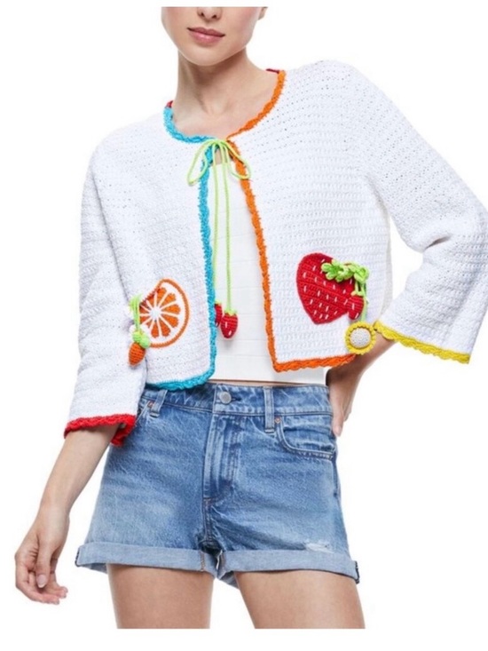 Alice + Olivia Sweaters - Alice and Olivia ANDERSON TIE FT Cardigan - Soft White Multi